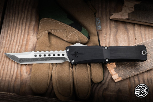 Microtech/Marfione Custom Combat Troodon Hellhound OTF Knife Hefted Black Aluminum 4" M390 Tanto Cracked Ice Mirror