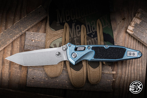 Microtech Marfione Select Socom RAM-LOK Manual Folding Knife Ice Blue Titanium/Textured Inlay 4" M390 Tanto Stonewash 161RL-10MS7