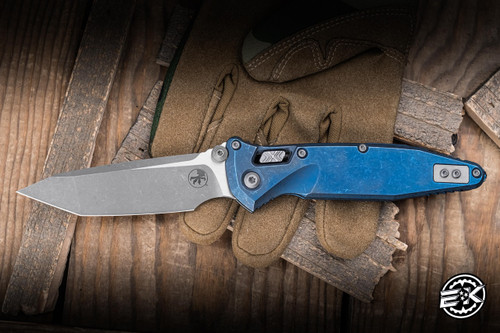 Microtech Marfione Select Socom RAM-LOK Manual Folding Knife Antique Blue Titanium 4" M390 Tanto Apocalyptic 161RLS-10APMS1