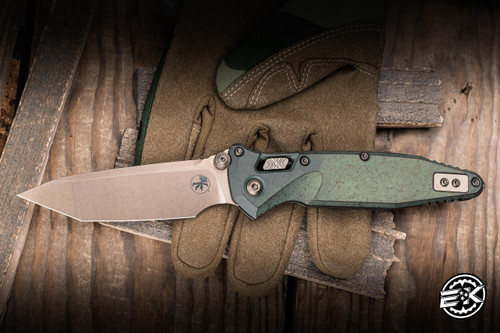 Microtech Marfione Select Socom RAM-LOK Manual Folding Knife Antique Green Titanium 4" M390 Tanto Bronze Stonewash 161RLS-13MS1