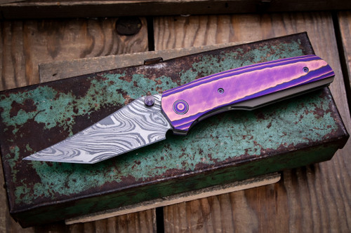 Jake Mccoy Bladeworks Apostle #49 Purple-Copper TPT 3.25" Baker Forge Kryptonite Damascus