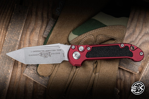 Microtech LUDT Gen III Automatic Folding Knife Merlot Aluminum/Grip Inlay 3.4" M390 Tanto Stonewash 1136-10MR