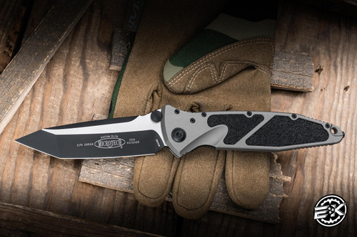Microtech Socom Elite Manual Folding Knife Natural Clear Aluminum/Grip Inlay 4" M390 Tanto Black 161-1NC