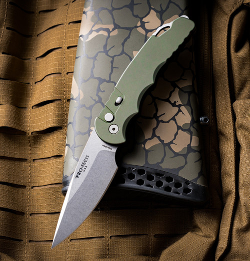 ProTech TR-4 Tactical Response 4 Automatic Folding Knife Green Aluminum 4" MagnaMax Saber Stonewash T4101-MM-GREEN