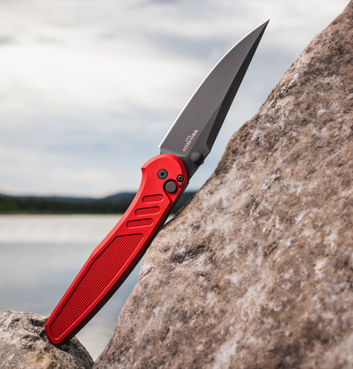 ProTech x Peace Neighbor Avalon Folding Knife Knurled Red Aluminum 4.25" MagnaCut Black PN1103-RED