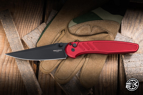 ProTech x Peace Neighbor Avalon Folding Knife Knurled Red Aluminum 4.25" MagnaCut Black PN1103-RED