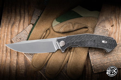 Shirogorov x Sinkevich Pike Folding Knife White Carbon Fiber  3.75" MagnaCut