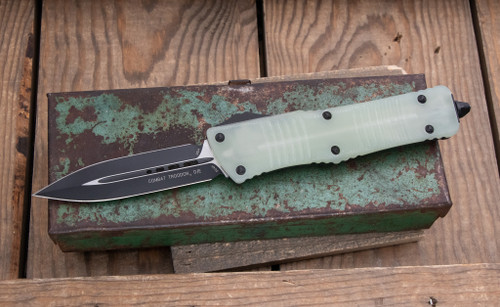 Preowned-Microtech Combat Troodon Gen III OTF Jade G10 4" Bowie Black 146-1GTJGS