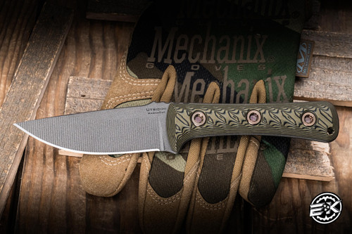 RMJ Tactical "Utsidihi" Fixed Blade Knife Dirty Olive G10 3.5" MagnaCut Drop Point Tungsten Grey