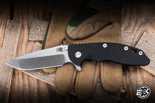 Hinderer Knives XM-18 Flipper Folding Knife Triway Black G10/Battle Black Titanium 3.5" MagnaCut Spanto Stonewash