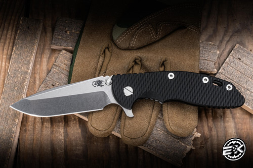Hinderer Knives XM-18 Flipper Folding Knife Triway Black G10/Stonewash DLC Titanium 3.5" MagnaCut Spanto Stonewash