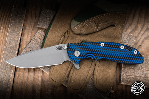 Hinderer Knives XM-18 Flipper Folding Knife Triway Blue/Black G10/BB Blue Titanium 3.5" MagnaCut Spanto Working Finish