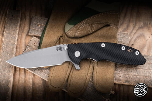 Hinderer Knives XM-18 Flipper Folding Knife Triway Black G10/Bead Blast Titanium 3.5" MagnaCut Spanto Working Finish