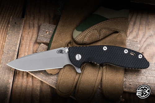 Hinderer Knives XM-18 Flipper Folding Knife Triway Black G10/Battle Green Titanium 3.5" MagnaCut Spanto Working Finish