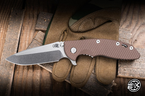 Hinderer Knives XM-18 Flipper Folding Knife Triway FDE G10/Bead Blast Titanium 3.5" MagnaCut Spanto Stonewash