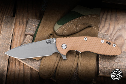 Hinderer Knives XM-18 Flipper Folding Knife Triway Coyote G10/Stonewash Titanium 3.5" MagnaCut Spanto Working Finish