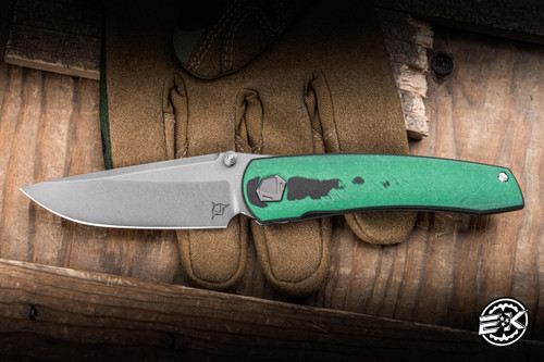 Sharknivco WAKA 4.9 Folding Knife Titanium/Green CamoQuartz Inlay 3.25" RWL-34 Blasted
