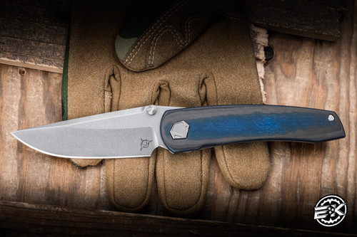 Sharknivco WAKA 4.9 Folding Knife Titanium/Blood Blue CamoQuartz Inlay 3.25" RWL-34 Blasted