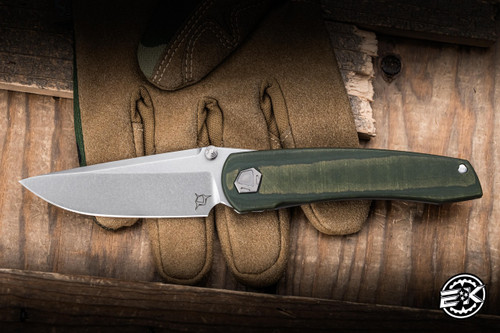 Sharknivco WAKA 4.9 Folding Knife Titanium/Forest Green CamoQuartz Inlay 3.25" RWL-34 Blasted