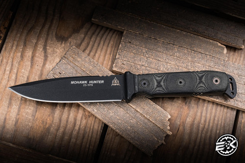 Preowned-TOPS Knives Mohawk Hunter Knife Micarta 5" 1095 Clip Point Black