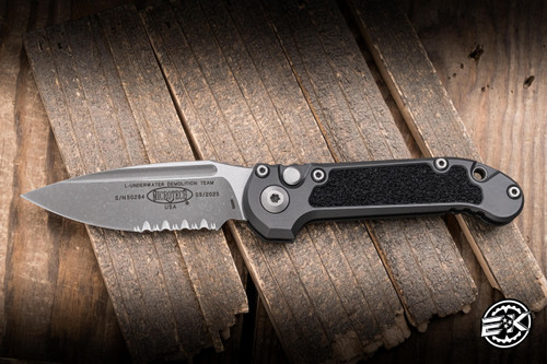 Microtech LUDT Gen III Automatic Folding Knife Natural Clear Aluminum/Grip Tape Inlay 3.4" M390 Drop Point Apocalyptic Serrated 1135-11APNC