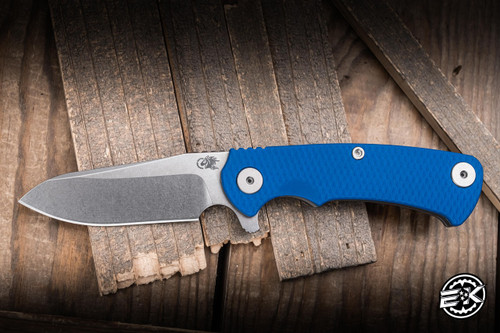 Hinderer Knives Project X Flipper Knife Blue G10/Working Finish 3.65" MagnaCut Sheepsfoot Stonewash