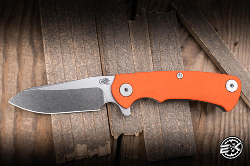 Hinderer Knives Project X Flipper Knife Orange G10/Working Finish 3.65" MagnaCut Sheepsfoot Stonewash