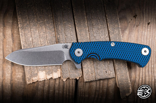 Hinderer Knives Project X Flipper Knife Blue/Black G10/Working Finish 3.65" MagnaCut Sheepsfoot Stonewash