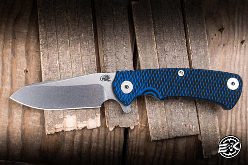 Hinderer Knives Project X Flipper Knife Black/Blue G10/Working Finish 3.65" MagnaCut Sheepsfoot Stonewash