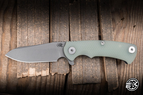 Hinderer Knives Project X Flipper Knife Translucent Green G10/Battle Blue 3.65" MagnaCut Sheepsfoot