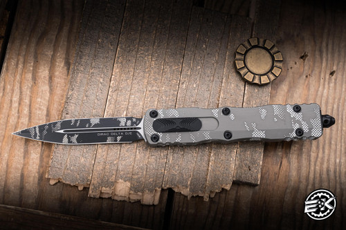 Microtech Dirac Delta OTF Automatic Knife Natural Clear Pixel Camo Aluminum 3.75" M390 Dagger Black Pixel Camo 227-1NCPXC
