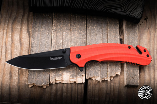 Kershaw Barricade Assisted Rescue Knife Orange GFN 3.5" 8Cr13MoV Drop Point Black 8650