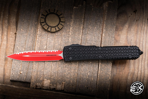 Preowned-Microtech Ultratech "Sith Lord" OTF Automatic Knife 3.4" Dagger Red Serrated  122-3SL