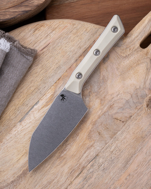 Microtech Kitchen Cutlery Santoku Knife Ivory G10 4.2" M390 Stonewash 3300-10IV