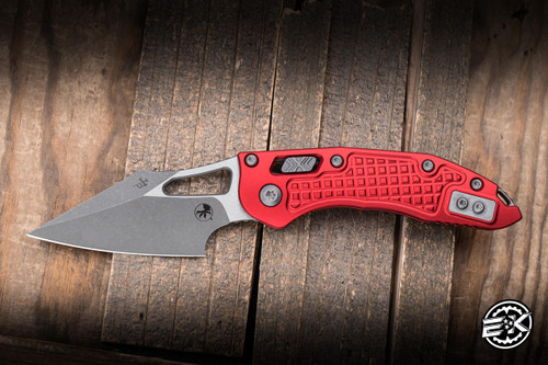Microtech M-Stitch Ram-LOK Folding Knife Red Frag Aluminum 3.25" M390 Wharncliffe Apocalyptic 169MRL-10APFRRD