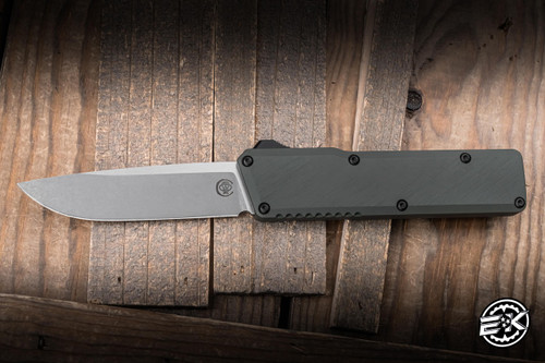 Chaves Knives Dissident OTF Automatic Knife OD Green Crosshatch Petrified Aluminum 3.8" M390 Drop Point TT Stonewash