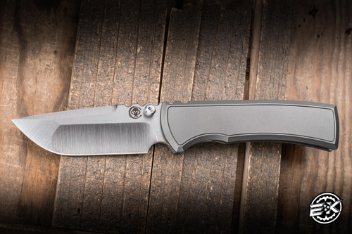 Chaves Knives Redencion Street Integral Folding Knife Stonewash Titanium/Magnetic Inlay 3.25" M390 Drop Point Belt Finish