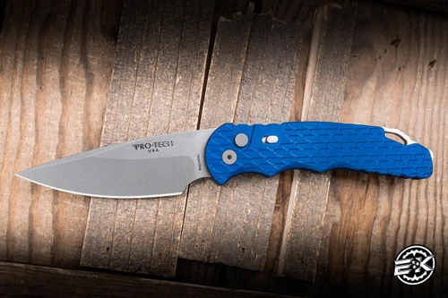 ProTech TR-4 Tactical Response 4 Automatic Folding Knife Blue Feathered Aluminum 4" MagnaMax Stonewash T4105F-MM-BLUE