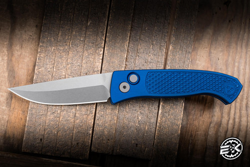 ProTech x Walter Brend Classic AUTO Folding Knife Blue Diamond Textured Aluminum 3.35" MagnaCut Stonewash WB1105-BLUE