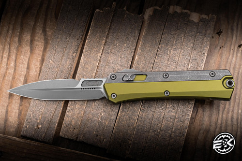 Preowned-Microtech Glykon OTF Automatic Knife OD Green Aluminum/Titanium 3.75" M390 Bayonet Stonewash 