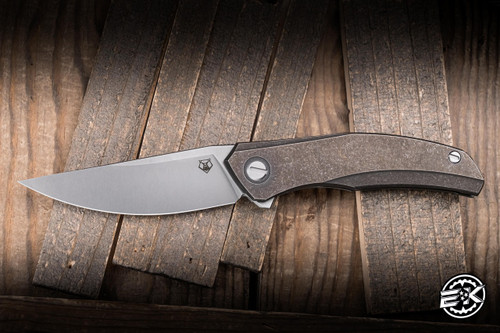 Shirogorov Knives Q95 Ursus Flipper Knife Bronze Titanium 3.75" Elmax Drop Point Stonewash