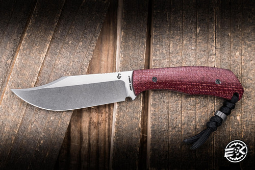 Jack Wolf Knives Bordertown Fixed Blade Knife Vibe Bordeaux Jute Micarta 3.45" S90V Bowie Stonewash