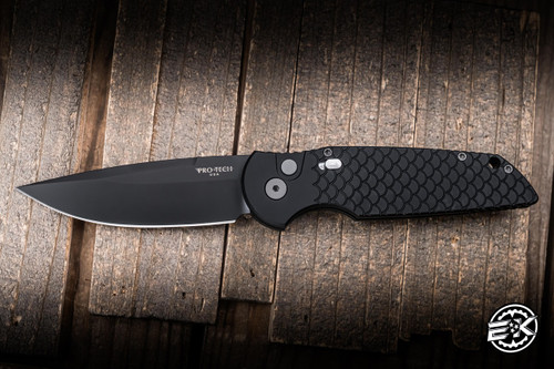 Preowned-ProTech TR-3 X1M Automatic Knife Black Fish Scale w/ Safety 3.5" 154CM Clip Point DLC 