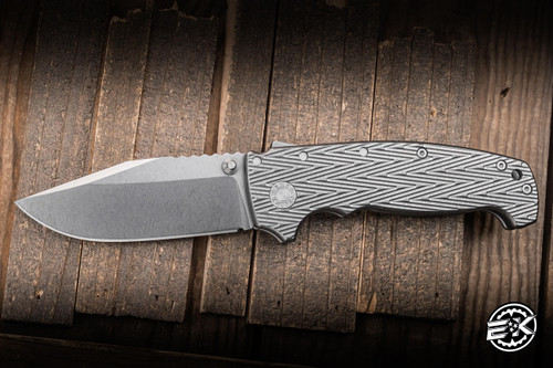 Demko Knives AD20 XXX Folding Knife Herringbone Titanium 4" MagnaCut Stonewash