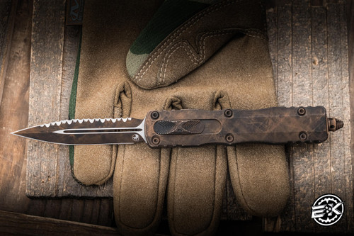 Microtech Dirac OTF Automatic Knife Plague Outbreak Aluminum 2.9" M390 Dagger Full Serrated 225-3PLOBS