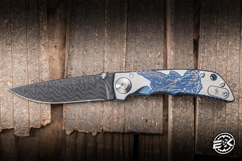 Spartan Blades Custom Harsey Folding Knife "Saint Michael" Engraved Titanium 3.25" Damascus Drop Point