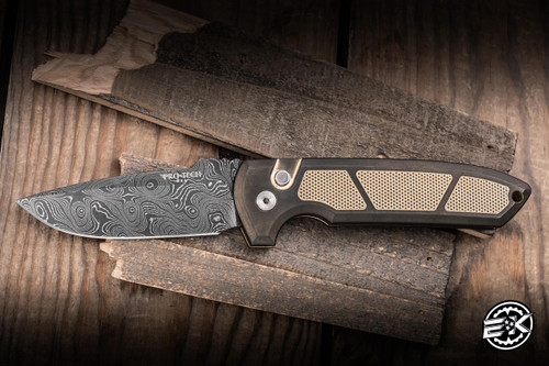Preowned-ProTech Rockeye Custom Automatic Folding Knife Textured Bronze 3.4" Virus Damascus  2024.001
