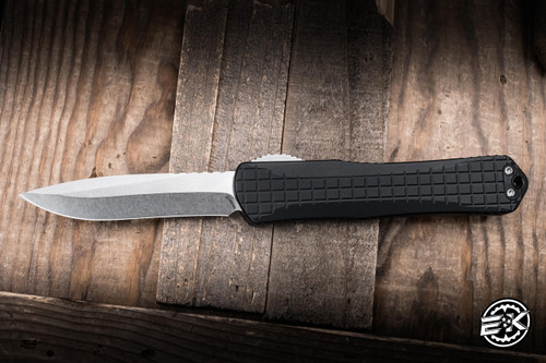 Preowned-Heretic Knives Manticore X OTF Automatic Knife Grenade Grip Aluminum Green 3.75" Recurve Stonewash H033F-2A-GRN