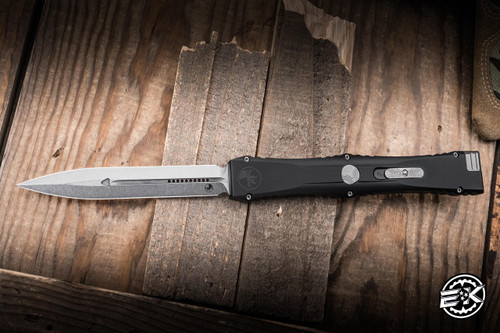 Preowned-Microtech Marfione Select Nemesis IV Automatic OTF Knife Black Aluminum 4.4" M390 Dagger Stonewash 1152-10MS1