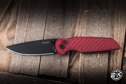 ProTech TR-3 Integrity Manual Folding Knife Reptile Textured Red Aluminum 3.5" MagnaCut DLC Black INT1106-REPTILE-RED